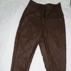 PRETTYLITTLETHING CHOCOLATE FAUX LEATHER TROUSERS